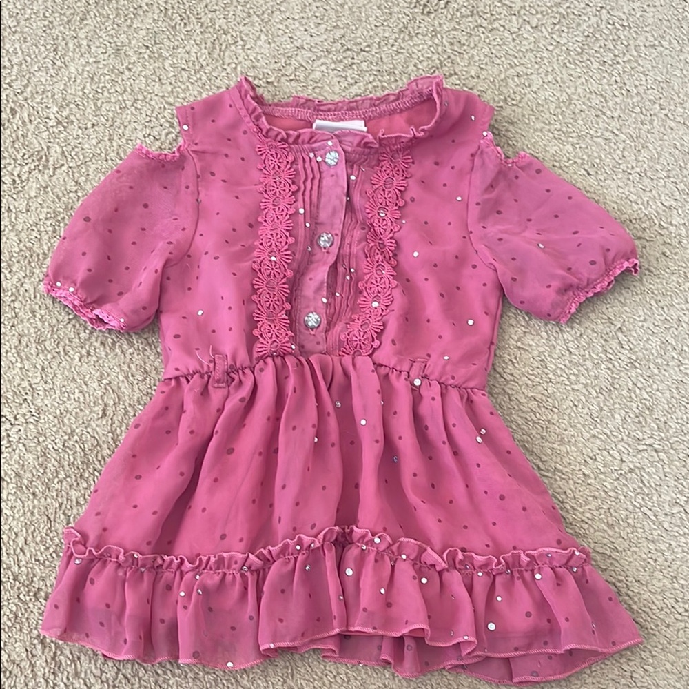 🔥3 for $10 - Little Lass Pink Ruffled Babydoll Top with Puff Sleeves